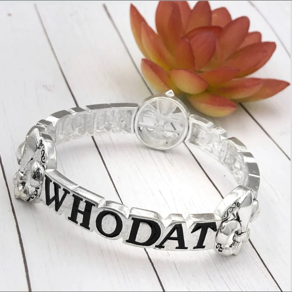 🌼 WHO DAT Fleur De Lis New Orleans Saints Silver Stretch Bracelet